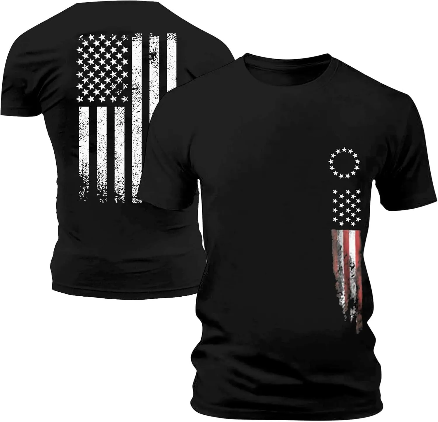 Men's American Flag Print T-Shirt Short Sleeve Muscle Workout Tee Shirt Patriotic Independence Day 4th of July Tops