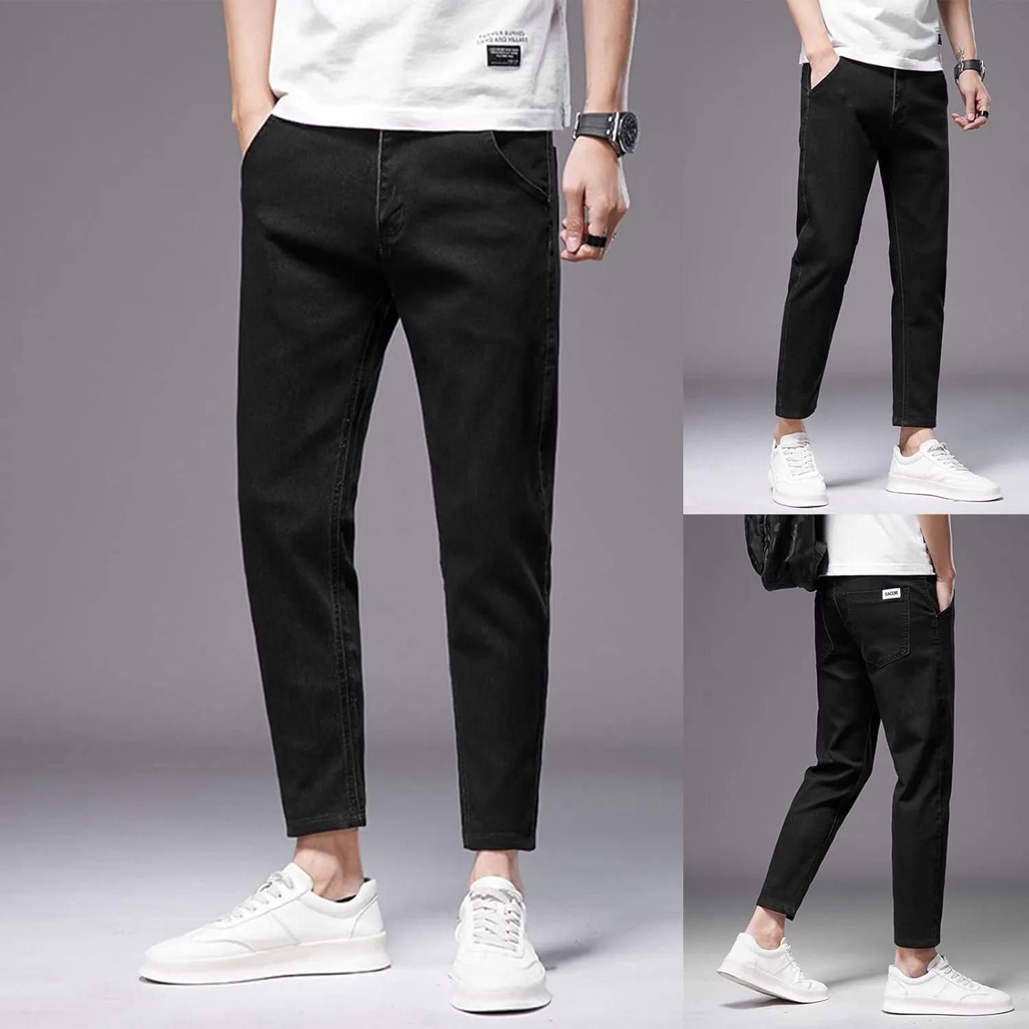 Mens Autumn Winter Casual Pant Sports Pants With Pocket Fashion Jeans Nine Points Pants Jeans Relaxed Fit
