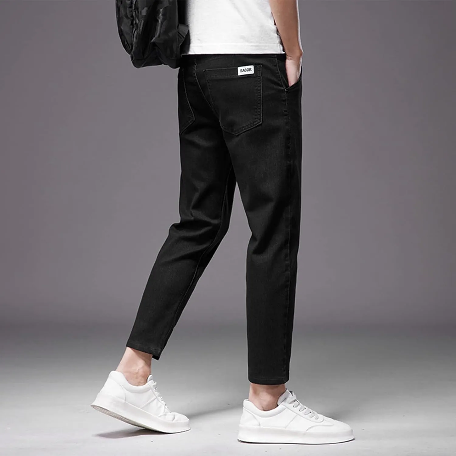 Mens Autumn Winter Casual Pant Sports Pants With Pocket Fashion Jeans Nine Points Pants Jeans Relaxed Fit