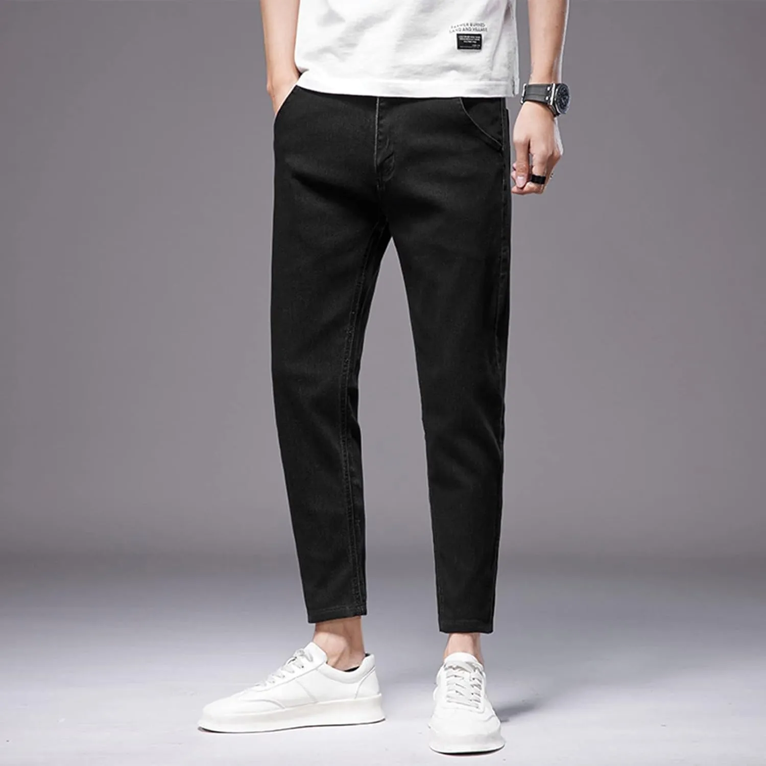 Mens Autumn Winter Casual Pant Sports Pants With Pocket Fashion Jeans Nine Points Pants Jeans Relaxed Fit