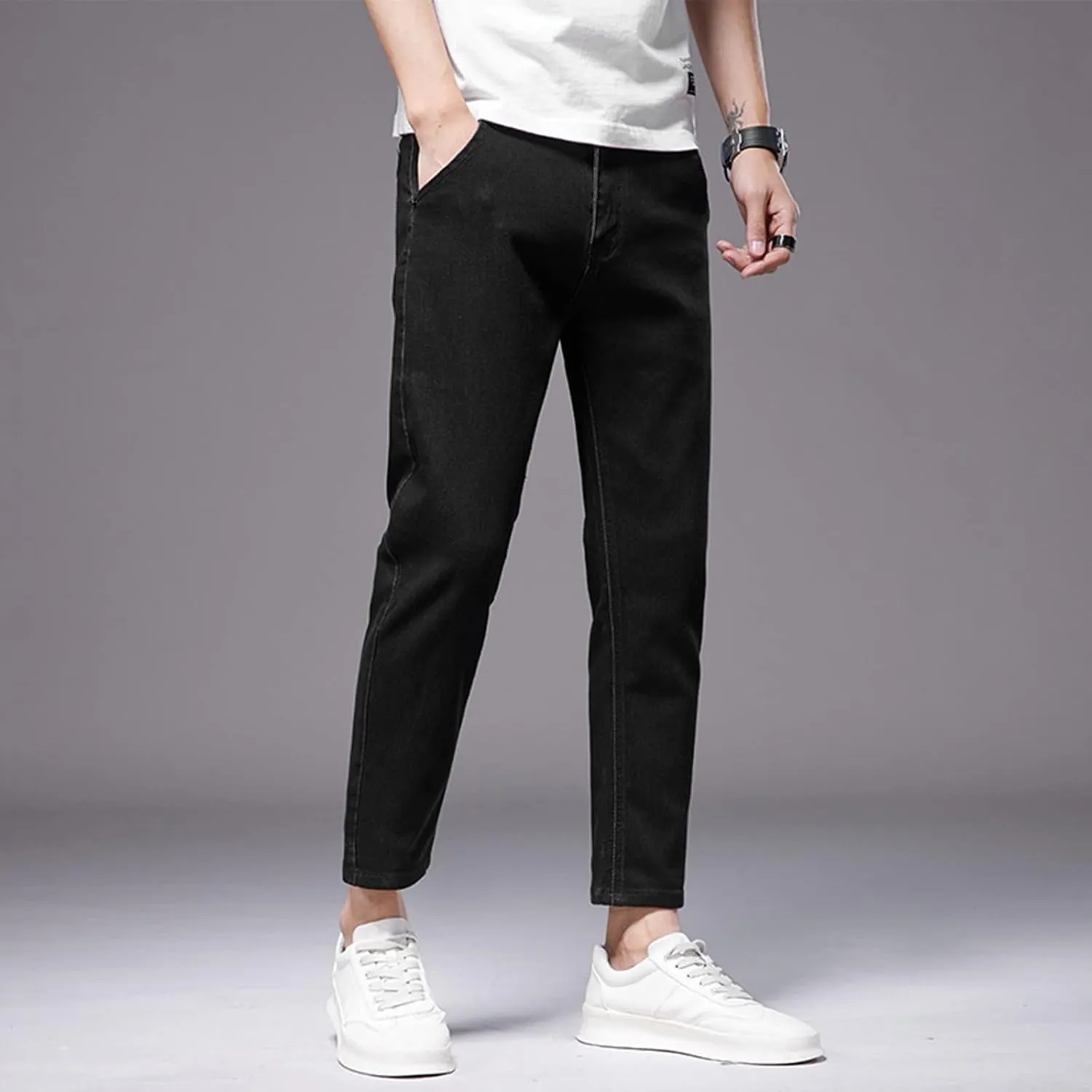 Mens Autumn Winter Casual Pant Sports Pants With Pocket Fashion Jeans Nine Points Pants Jeans Relaxed Fit