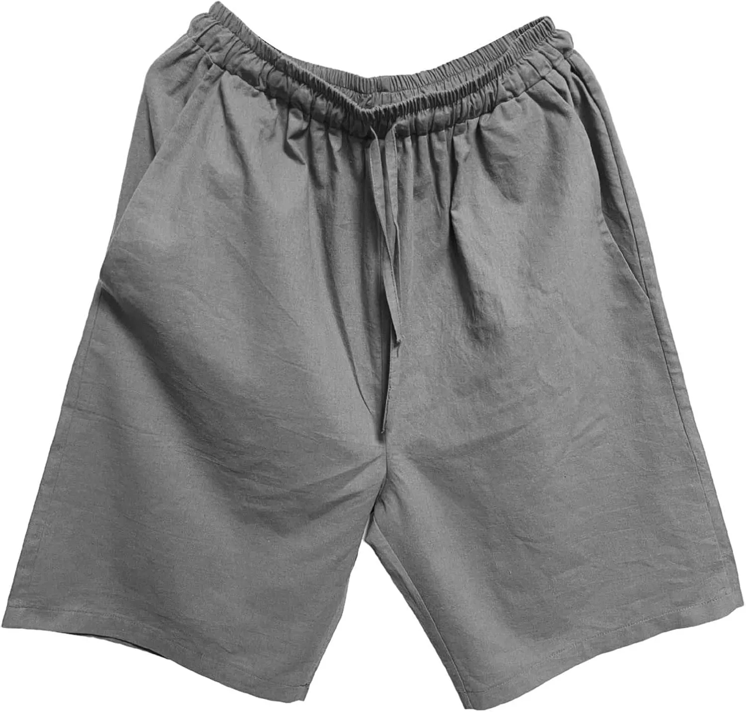 Mens Cotton and Linen Shorts Elastic Drawstring Solid Color Plus Size Casual Loose Pants Lightweight Breathable Beach Capris