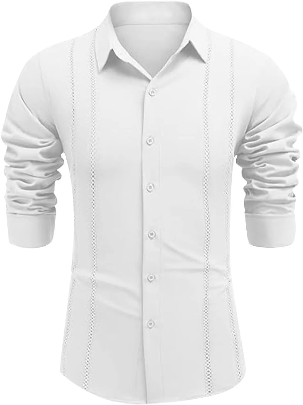 Mens Cuban Guayabera Shirt Casual Long Sleeve Button Down Shirts Solid Lightweight Summer Beach Hippie T Shirt