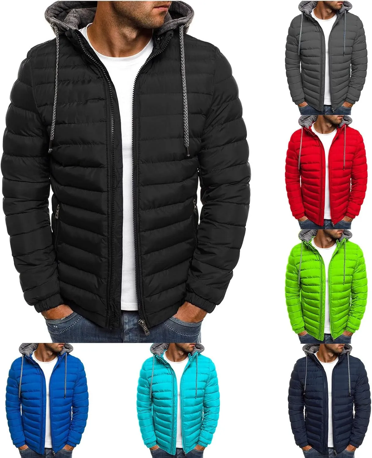 Mens Hoodie Jacket Full Zip Warm Thick Leisure Cotton-padded Sweatshirt Long Sleeve Fall Winter Coat with Pocket