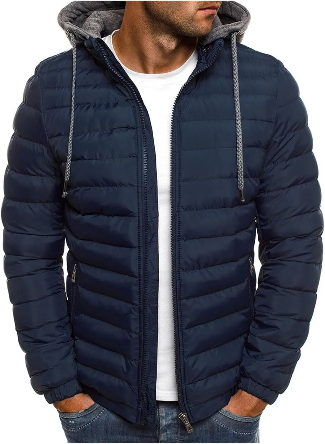 Mens Hoodie Jacket Full Zip Warm Thick Leisure Cotton-padded Sweatshirt Long Sleeve Fall Winter Coat with Pocket