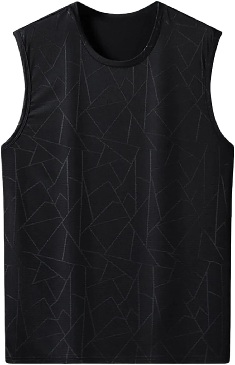 Men's Ice Silk Tank Top Cool Sun Protection UPF 50  Quick Dry Summer Gym Workout Muscle Sleeveless Shirts for Swim