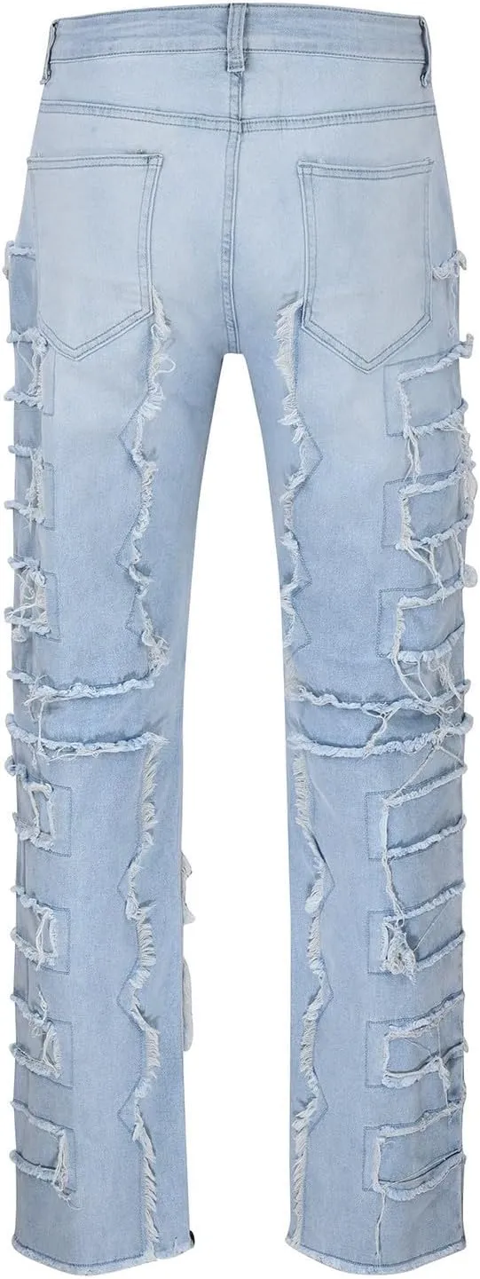 Men's Light Wash Slim Straight Stretch Denim Jeans 70s Disco Relaxed Fit Work Bottom Jeans for Men