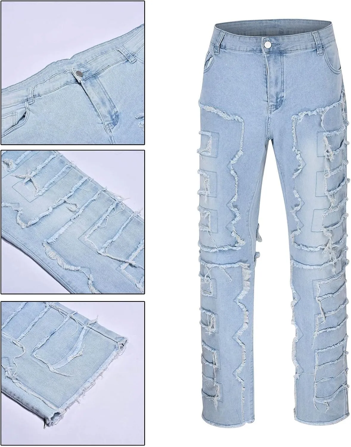 Men's Light Wash Slim Straight Stretch Denim Jeans 70s Disco Relaxed Fit Work Bottom Jeans for Men