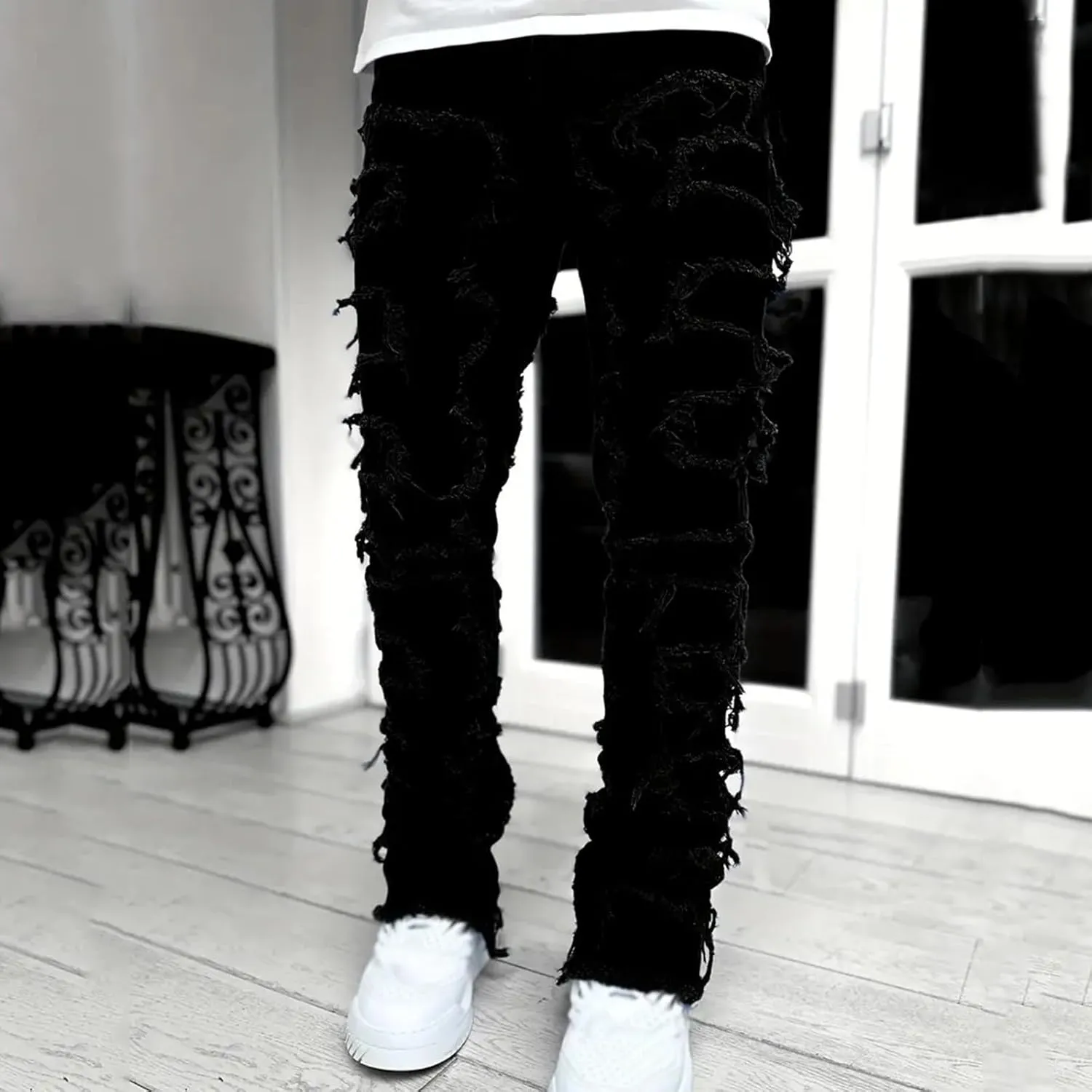 Men's Light Wash Slim Straight Stretch Denim Jeans 70s Disco Relaxed Fit Work Bottom Jeans for Men
