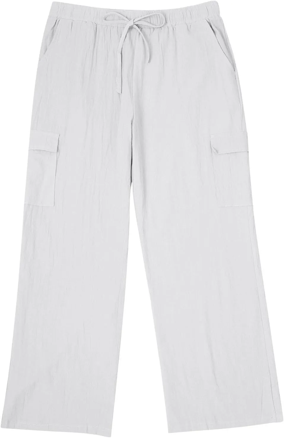 Mens Linen Beach Pants Big Tall Casual Elastic Waist Summer Beach Pants Lightweight Breathable Yoga Vacation Trouser