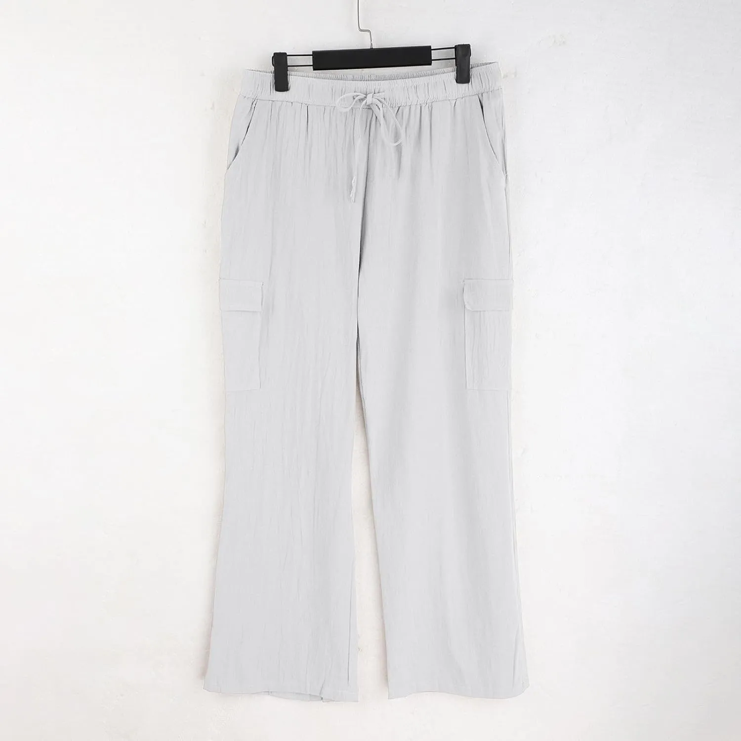 Mens Linen Beach Pants Big Tall Casual Elastic Waist Summer Beach Pants Lightweight Breathable Yoga Vacation Trouser
