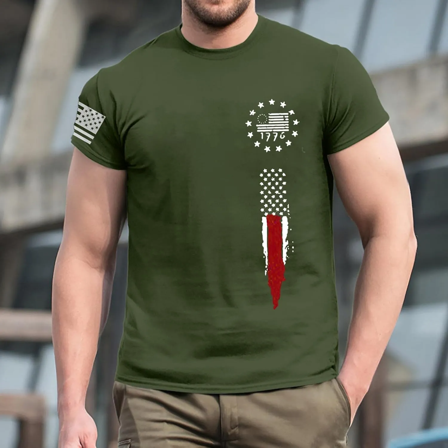 Men's Shirt Sleeve 1776 USA Flag Graphic Dry Fit Cotton Breathable T-Shirts American Shirts