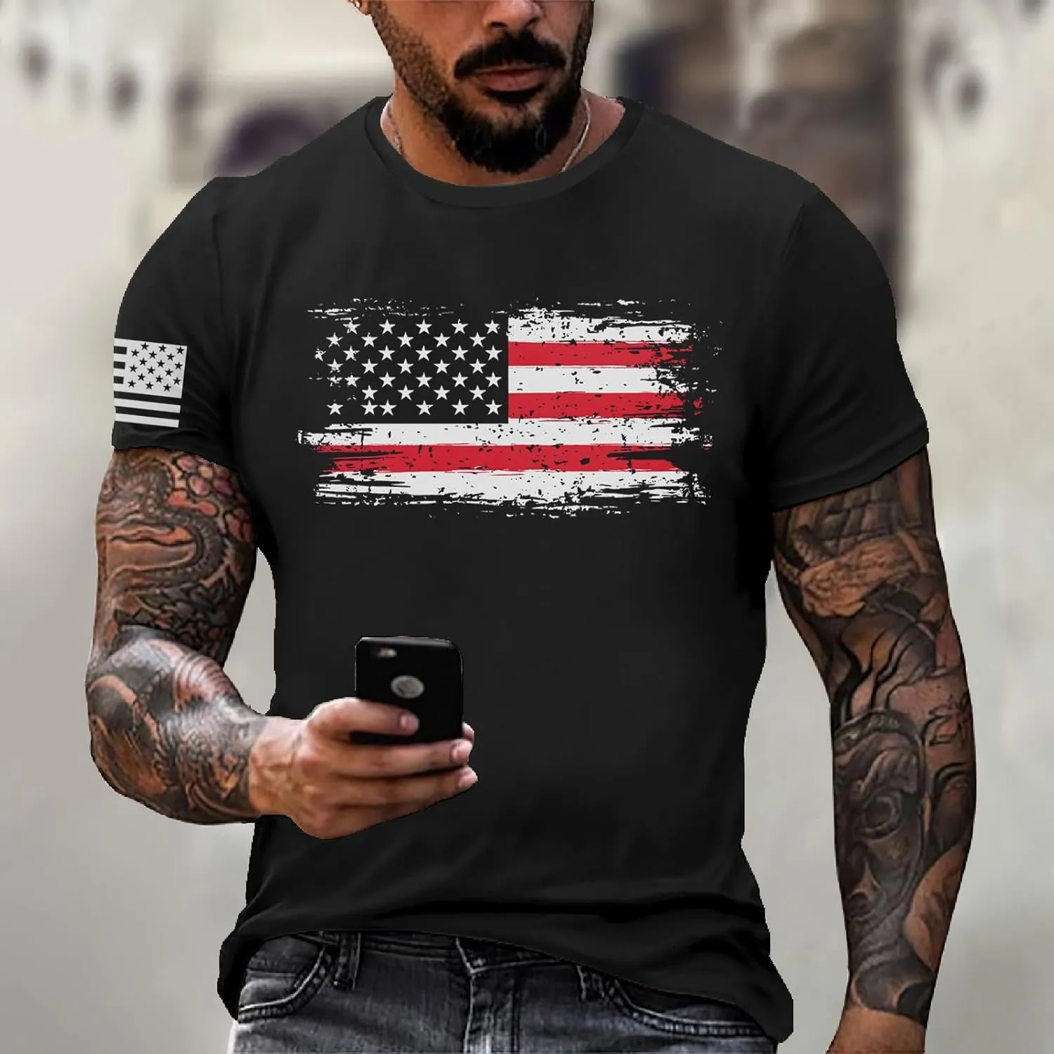 Men's Shirt Sleeve 1776 USA Flag Graphic Dry Fit Cotton Breathable T-Shirts Patriotic Shirts