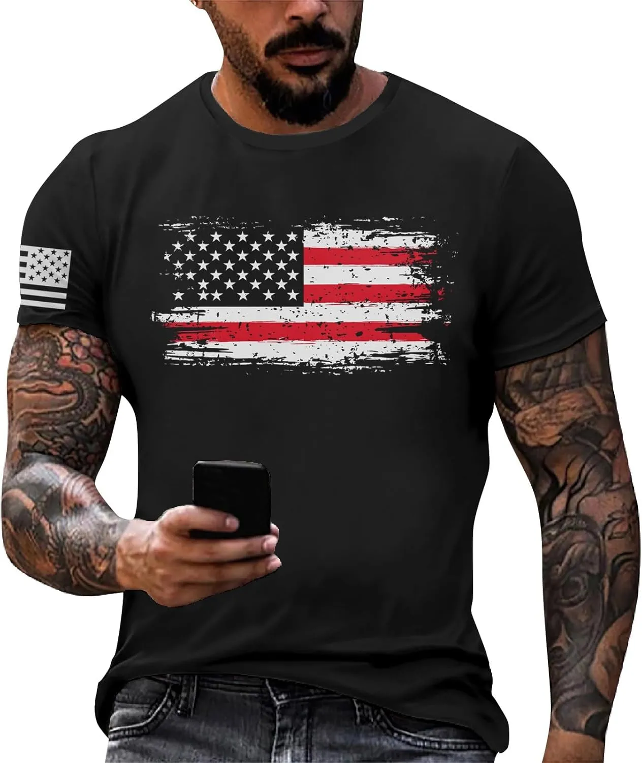 Men's Shirt Sleeve 1776 USA Flag Graphic Dry Fit Cotton Breathable T-Shirts Patriotic Shirts