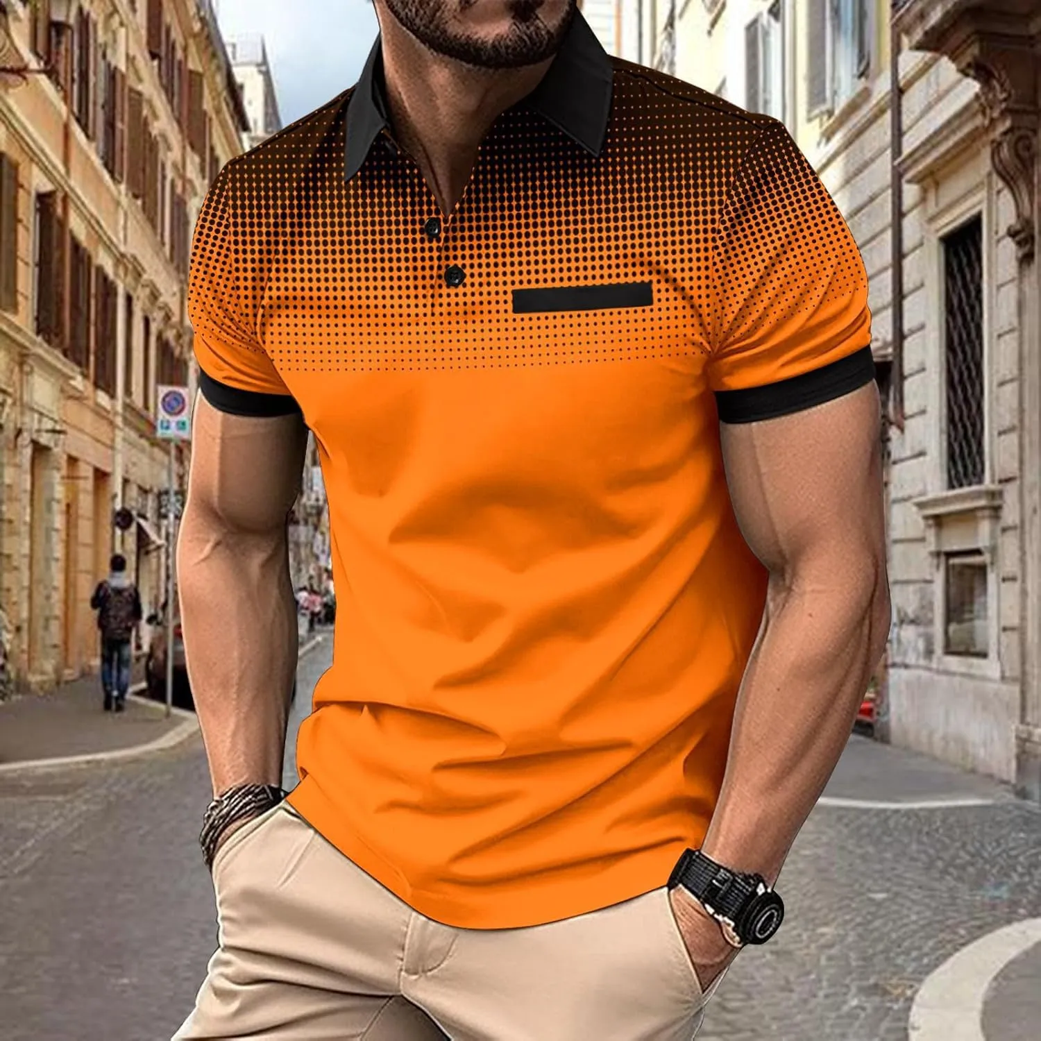Mens Shirts Casual Fashion Button Down Short Sleeve Polo Shirt Summer Vacation Shirts Loose Athletic Pullover Tee