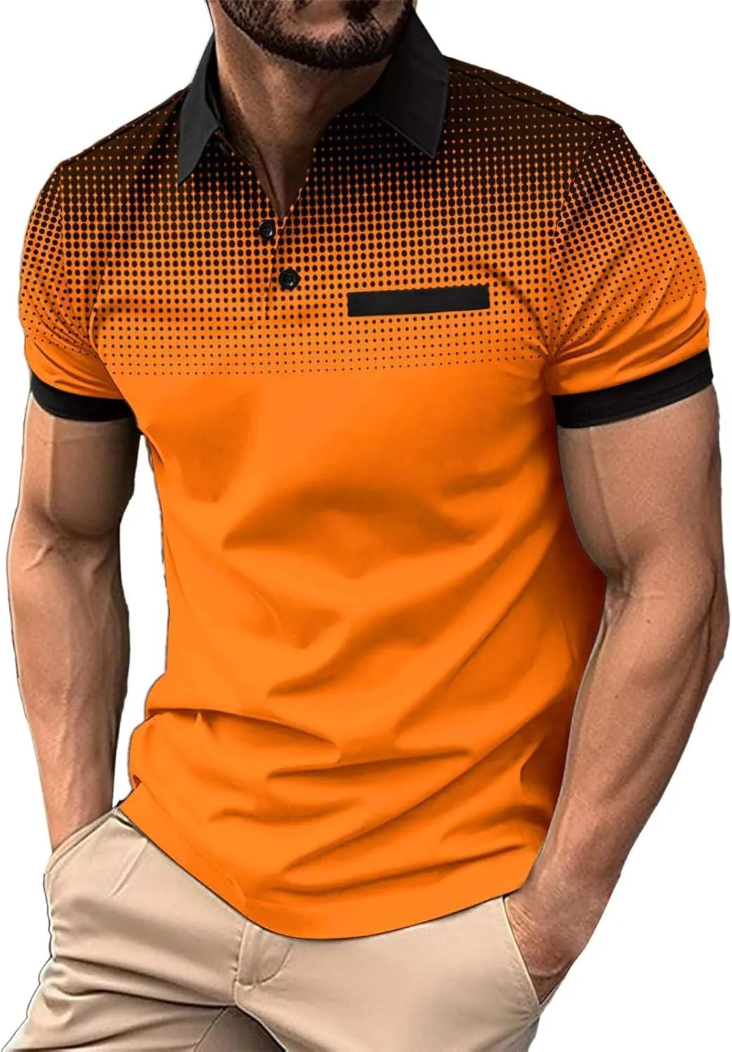 Mens Shirts Casual Fashion Button Down Short Sleeve Polo Shirt Summer Vacation Shirts Loose Athletic Pullover Tee