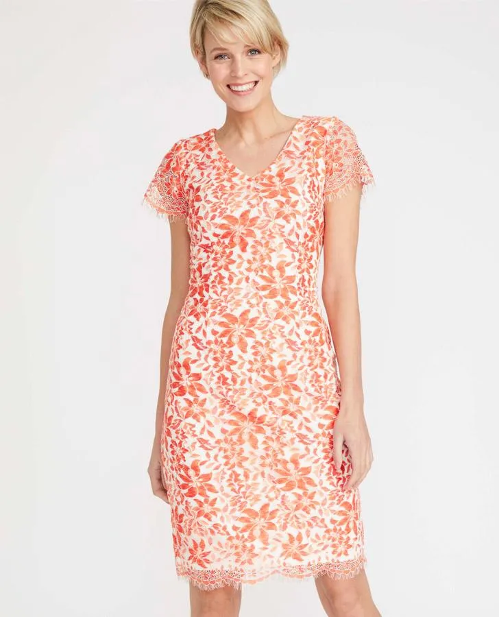 Orange Floral Lace Dress