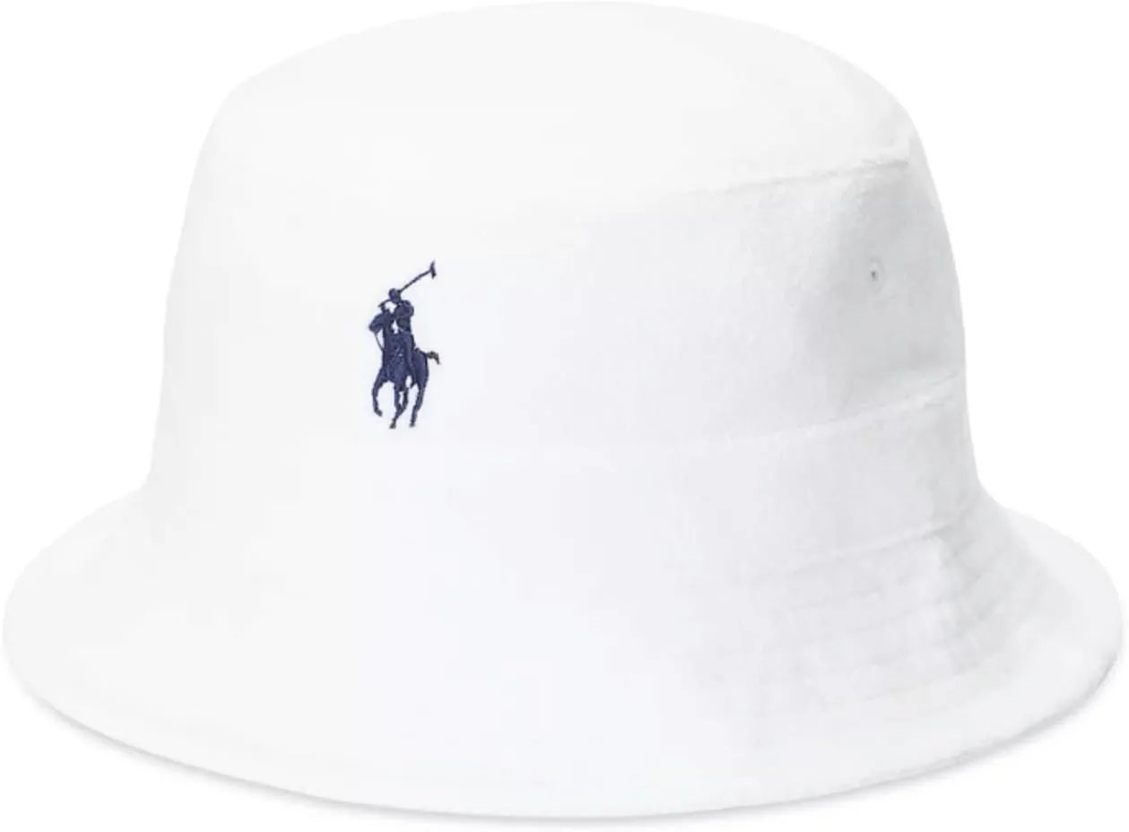 POLO RALPH LAUREN Men's Cotton-Blend Terry Bucket Hat Size S/M (White)