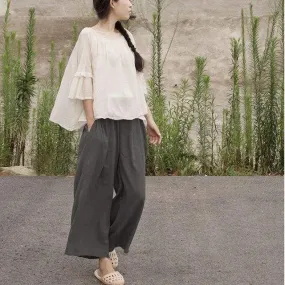 Ramie Vintage 3/4 Palazzo Pants | Lotus