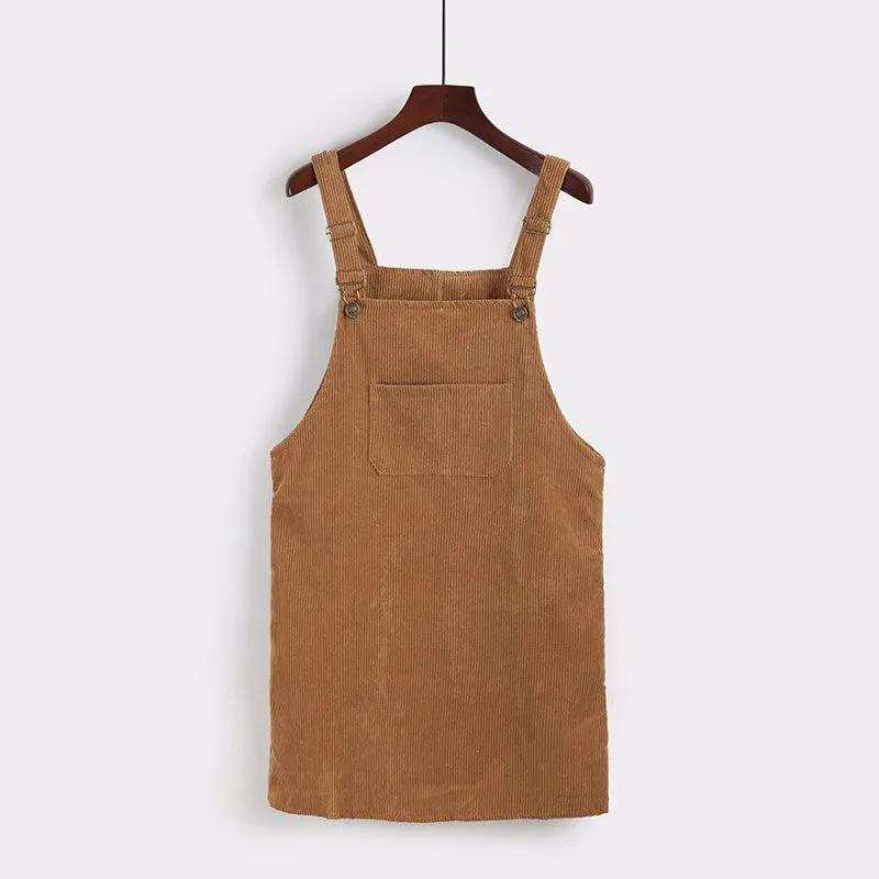 Retro Corduroy Dresses Casual Loose Dress Overall
