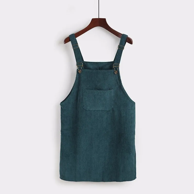 Retro Corduroy Dresses Casual Loose Dress Overall
