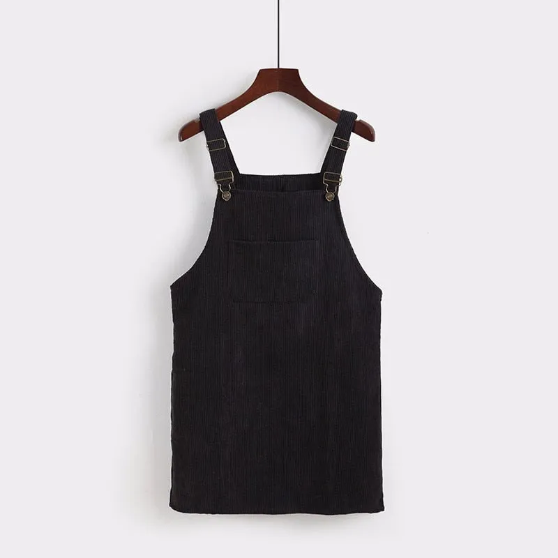 Retro Corduroy Dresses Casual Loose Dress Overall