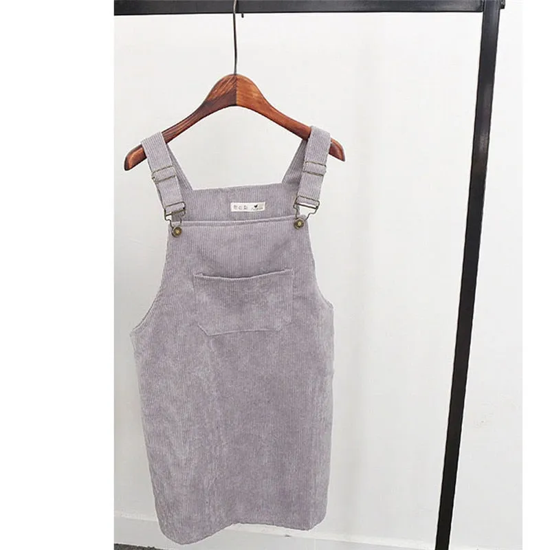 Retro Corduroy Dresses Casual Loose Dress Overall