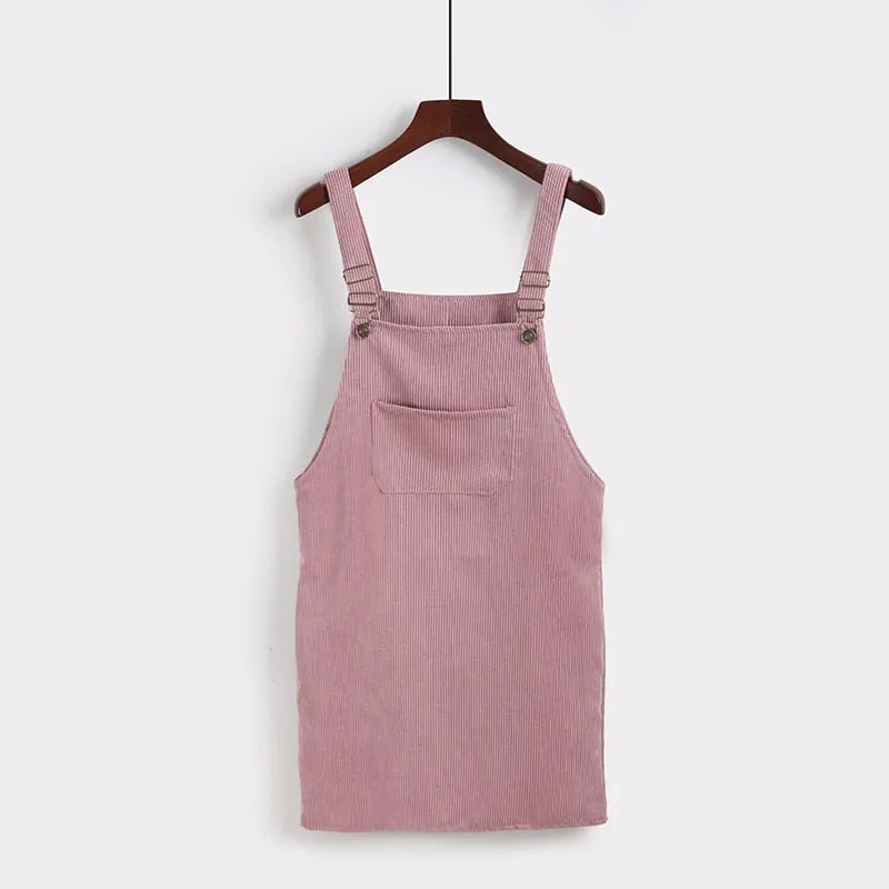 Retro Corduroy Dresses Casual Loose Dress Overall