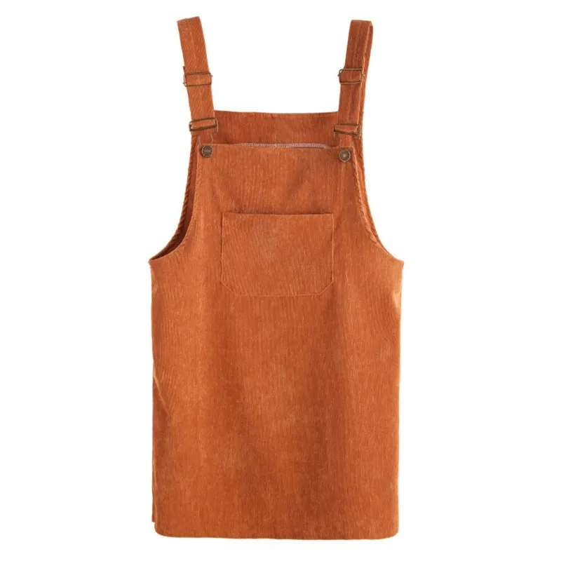 Retro Corduroy Dresses Casual Loose Dress Overall