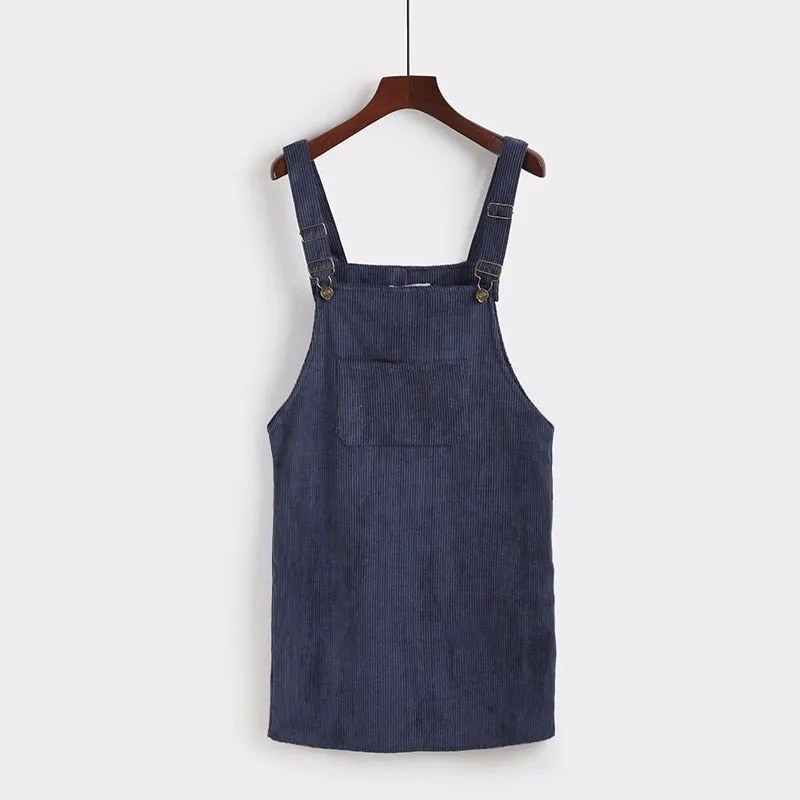 Retro Corduroy Dresses Casual Loose Dress Overall