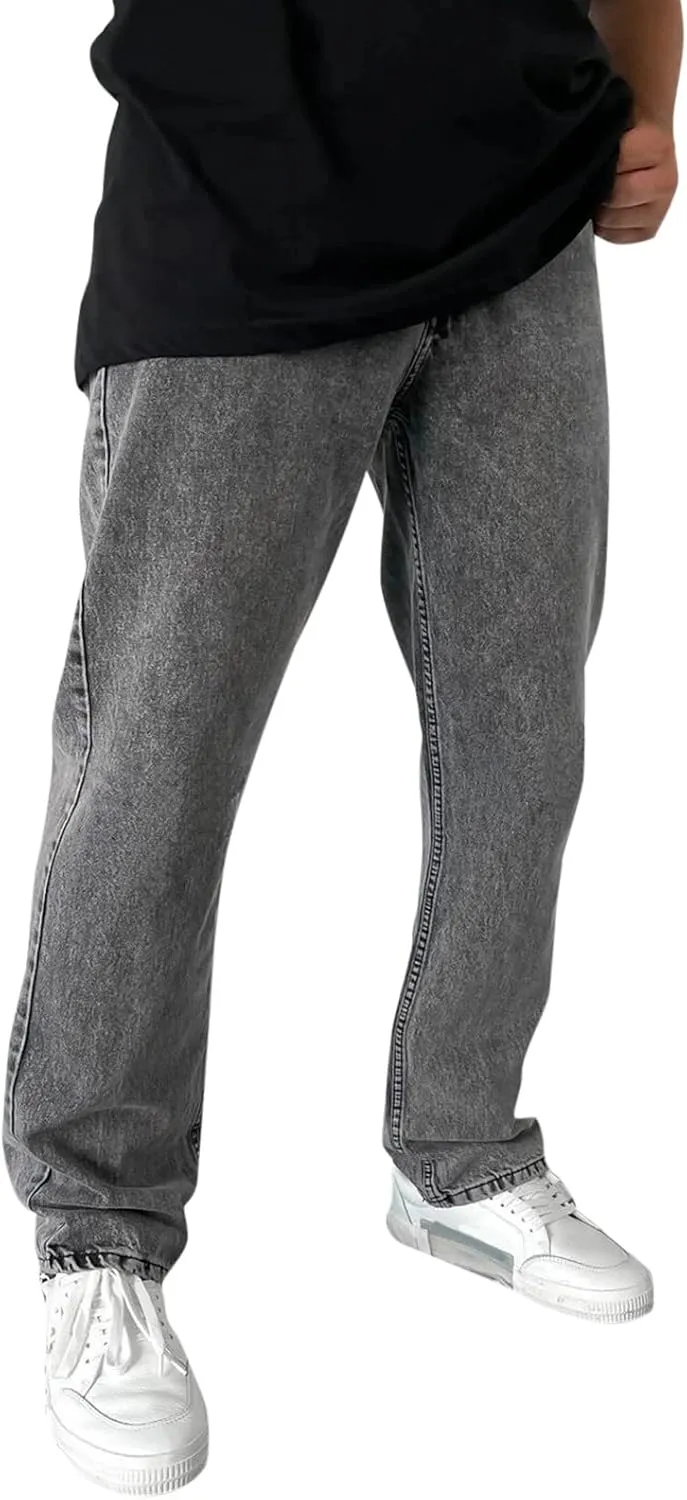 Solid Pocket Jeans Fashion Fly Casual Straight Pants Trousers Zipper Denim Men's Mens 550 Relaxed Fit Jeans