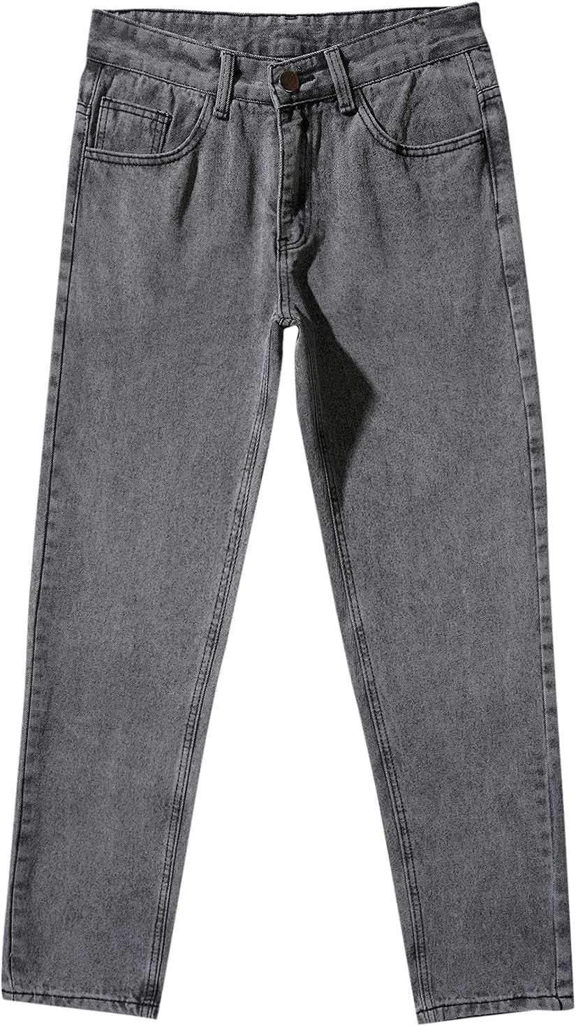 Solid Pocket Jeans Fashion Fly Casual Straight Pants Trousers Zipper Denim Men's Mens 550 Relaxed Fit Jeans
