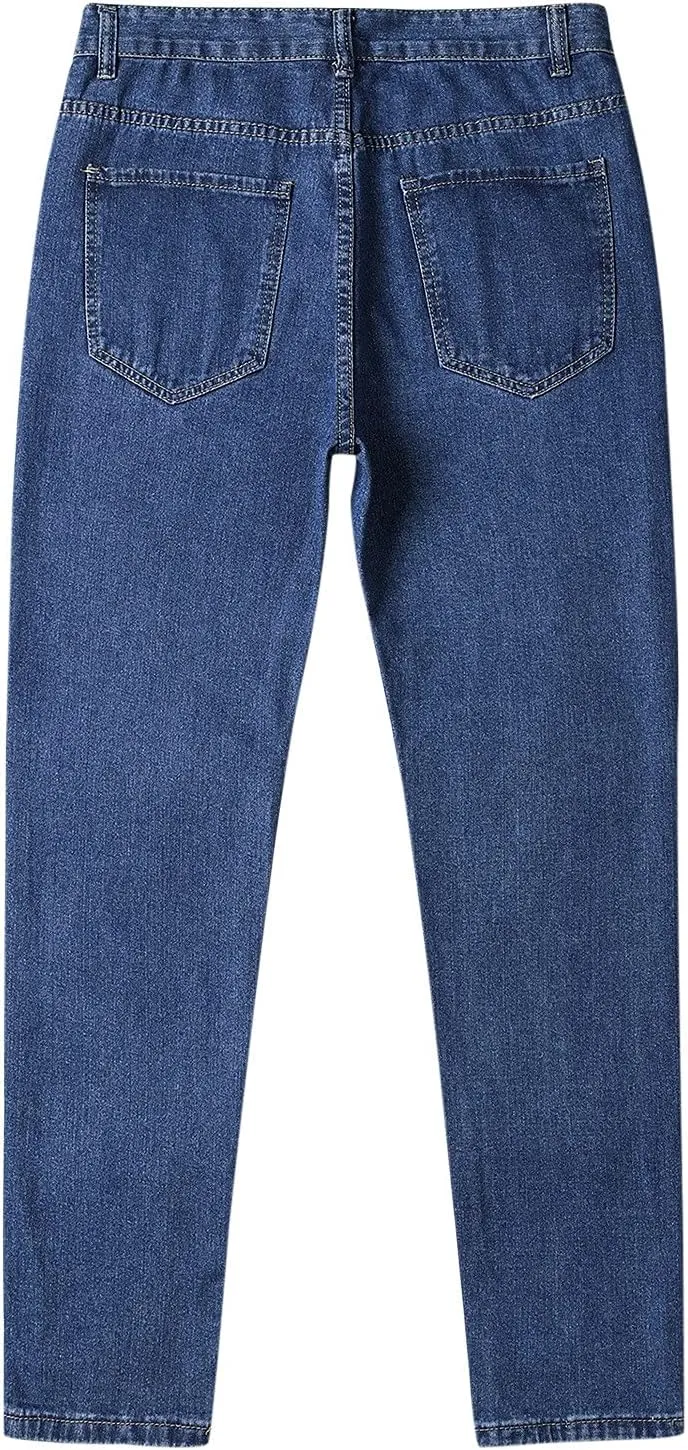 Solid Pocket Jeans Fashion Fly Casual Straight Pants Trousers Zipper Denim Men's Mens 550 Relaxed Fit Jeans