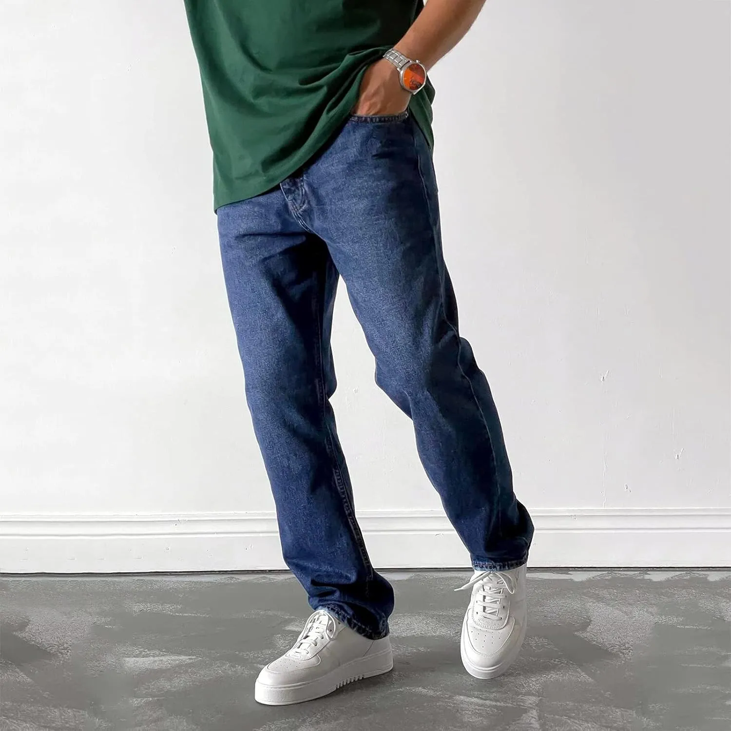 Solid Pocket Jeans Fashion Fly Casual Straight Pants Trousers Zipper Denim Men's Mens 550 Relaxed Fit Jeans