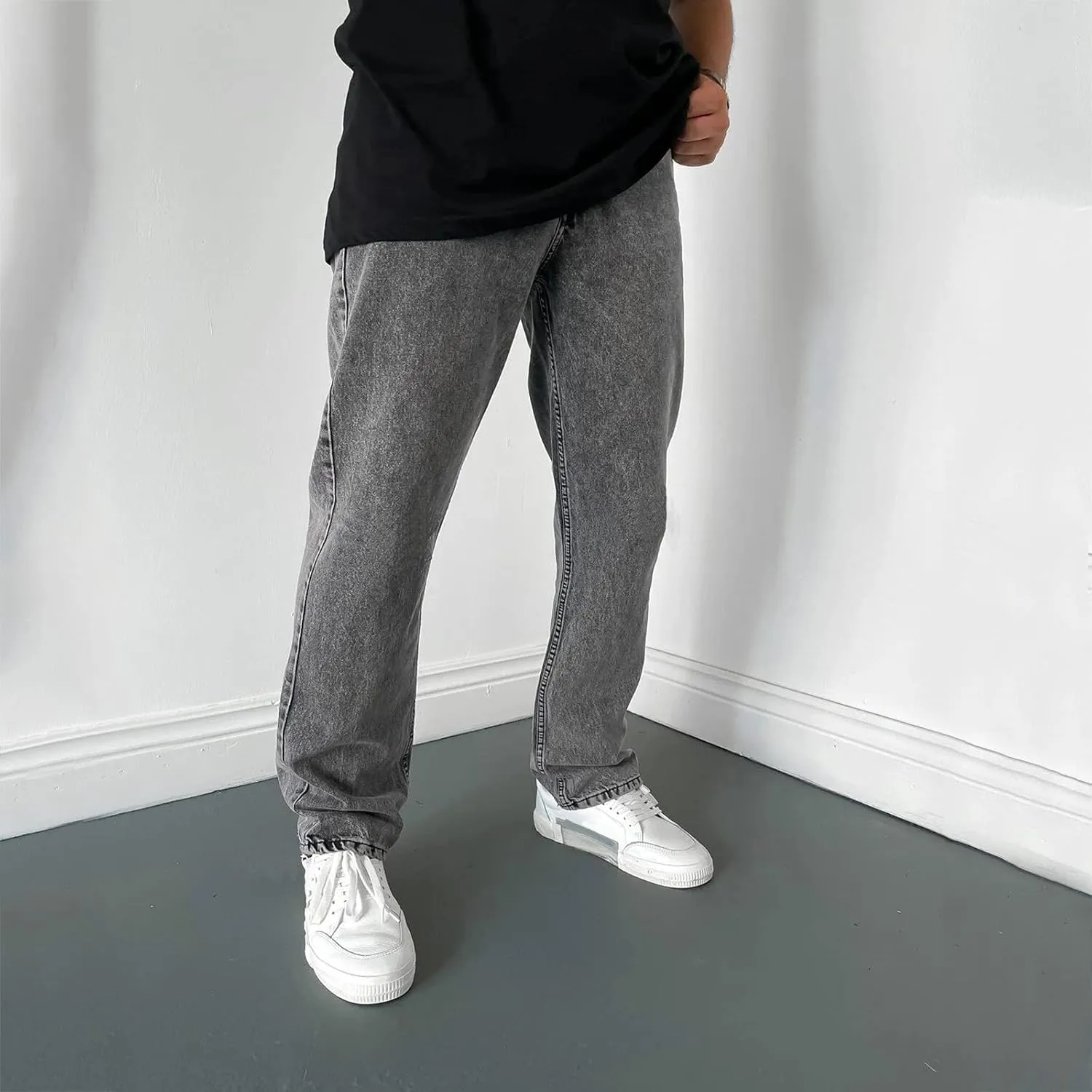 Solid Pocket Jeans Fashion Fly Casual Straight Pants Trousers Zipper Denim Men's Mens 550 Relaxed Fit Jeans
