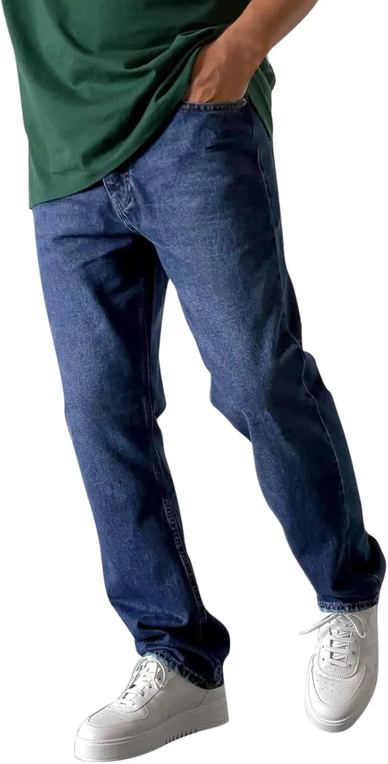 Solid Pocket Jeans Fashion Fly Casual Straight Pants Trousers Zipper Denim Men's Mens 550 Relaxed Fit Jeans
