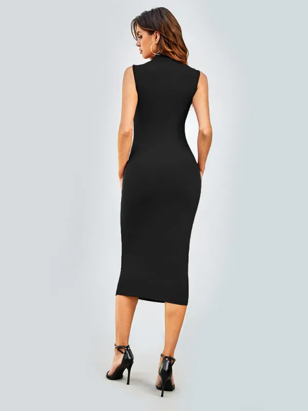 Solid Tight Body-Hugging Sleeveless Midi Dress