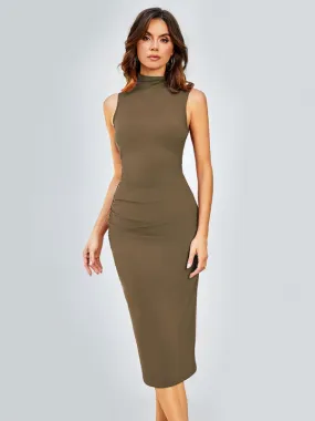 Solid Tight Body-Hugging Sleeveless Midi Dress