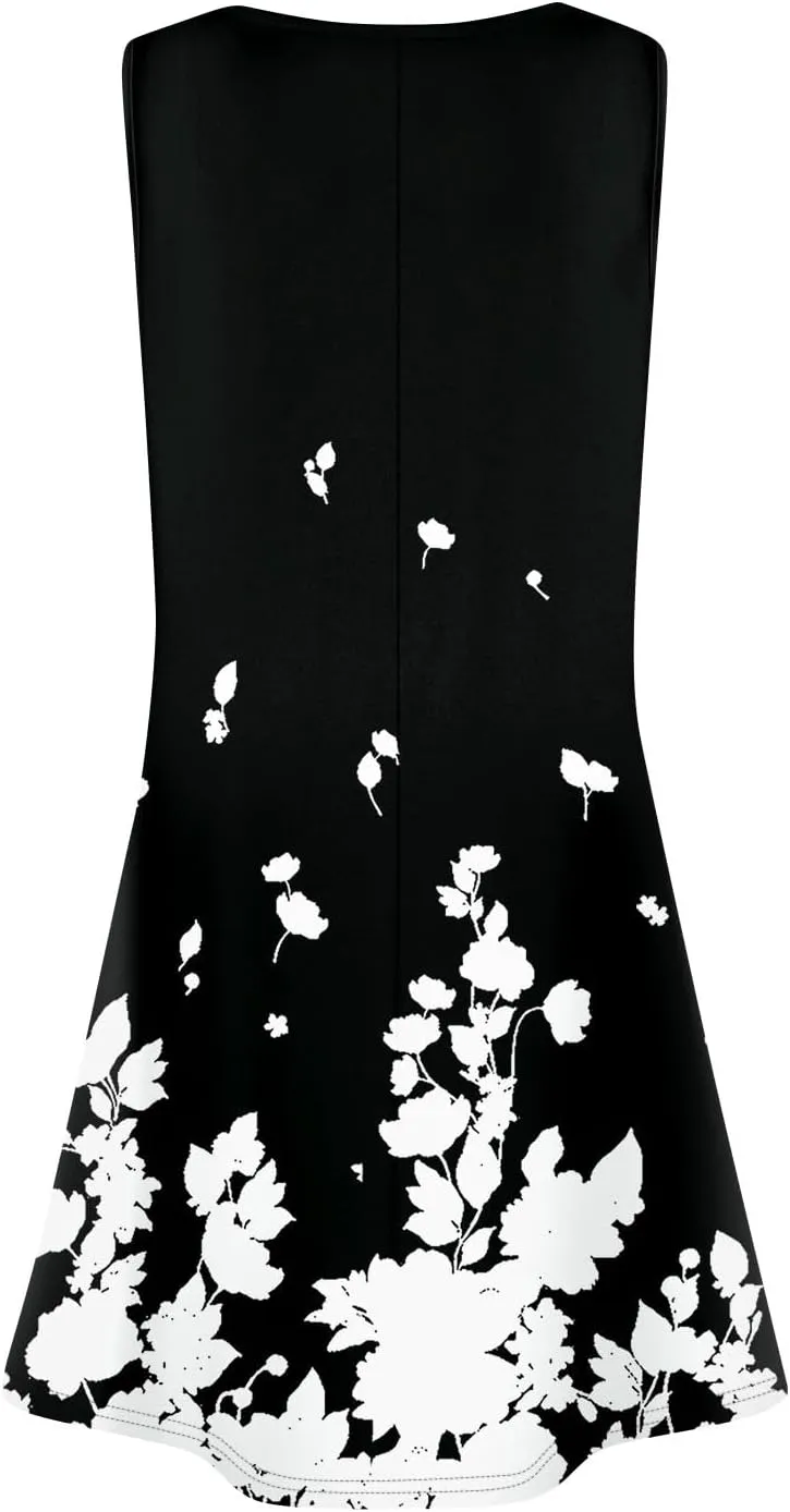 Summer Dresses for Women 2025 Beach Vacation Spring Clothes Sleeveless Round Neck Folds Casual Sun Dress