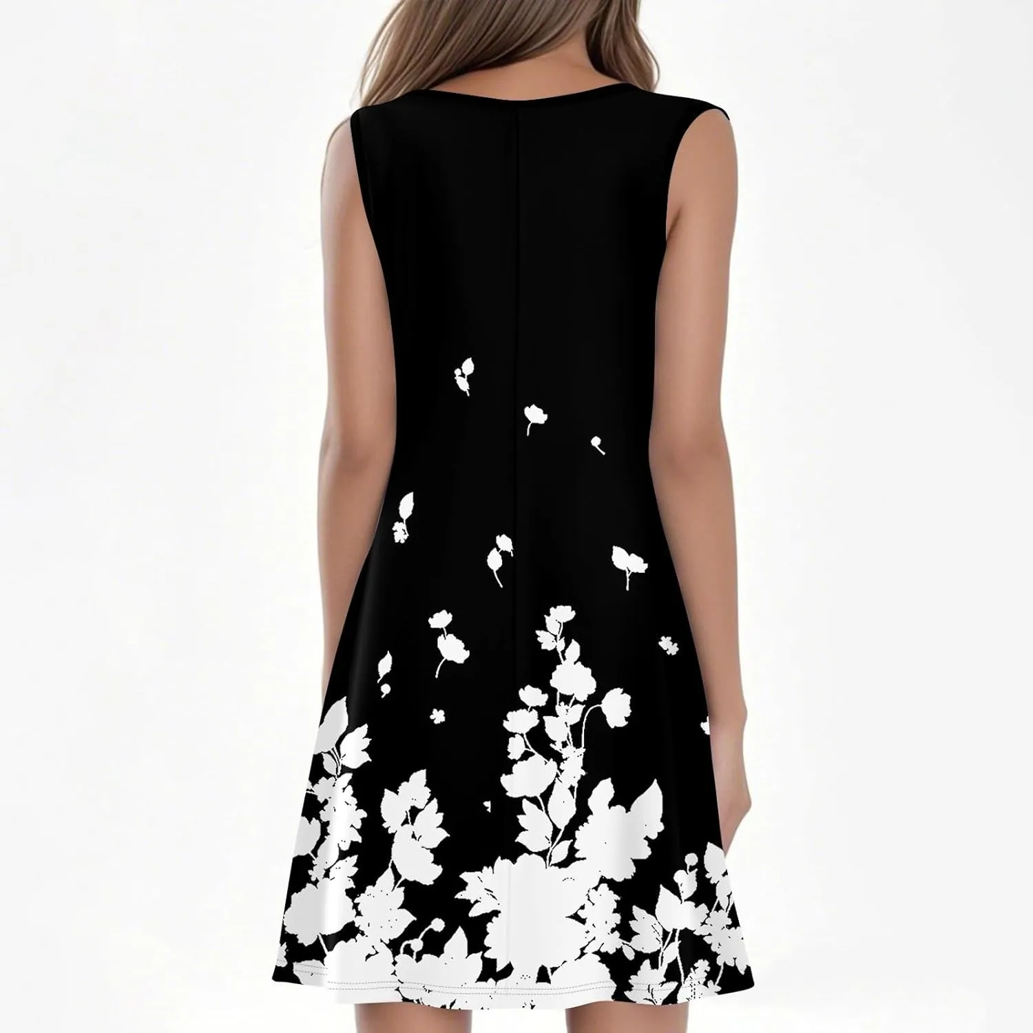 Summer Dresses for Women 2025 Beach Vacation Spring Clothes Sleeveless Round Neck Folds Casual Sun Dress