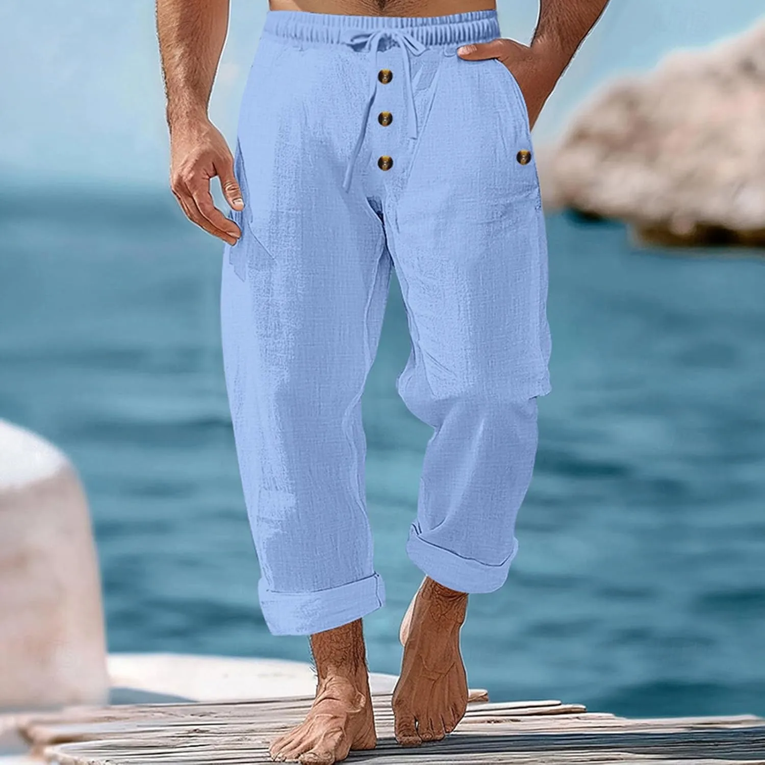 Summer Pants for Men 2025 Elastic Waist Drawstring Lightweight Casual Beach Pant Loose Fit Breathable Lounge Trousers