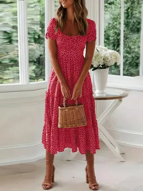 TastyHottie - Short Sleeve Polka Dot Ruffle Hem Beach Maxi Dress