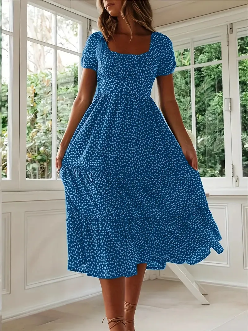 TastyHottie - Short Sleeve Polka Dot Ruffle Hem Beach Maxi Dress