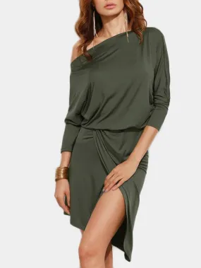 Wholesale Green One Shoulder Long Sleeve Irregular Hem Casual Dresses