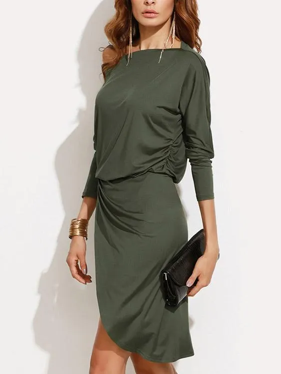 Wholesale Green One Shoulder Long Sleeve Irregular Hem Casual Dresses