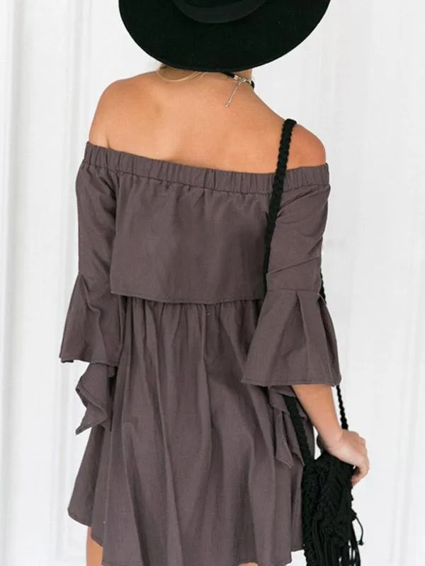 Wholesale Grey Off The Shoulder 3/4 Length Sleeve Backless Casual Dress