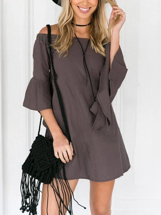 Wholesale Grey Off The Shoulder 3/4 Length Sleeve Backless Casual Dress