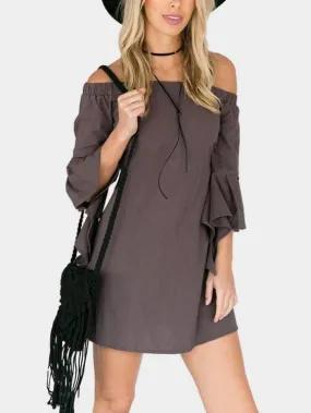 Wholesale Grey Off The Shoulder 3/4 Length Sleeve Backless Casual Dress
