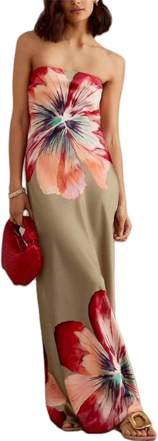 Women Sexy Floral Bodycon Maxi Dress Elegant Dress Sleeveless Summer Long Dress Cocktail Party Dress Beachwear