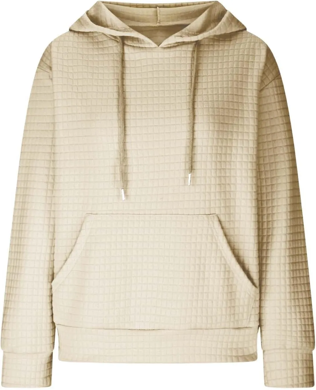 Women Waffle Plaid Knit Y2K Hoodie Drawstring Lightweight Oversized Sweatshirt Comfy Cute Pullover Streetwear Hoodies